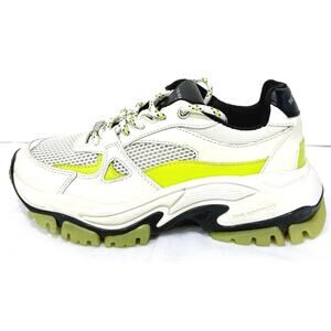 NWOT! THE KOOPLES Size 7 White Leather Platform Sneakers w Yellow - Retail $320